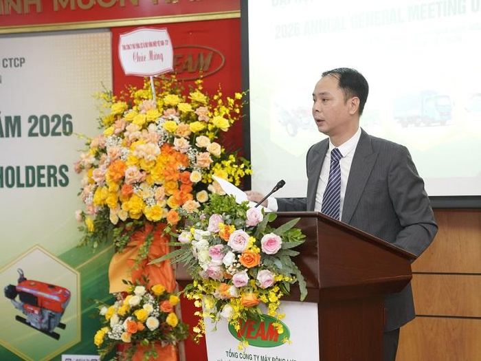 Ông Ngô Khải Hoàn, Chủ tịch Hội đồng quản trị VEAM, phát biểu tại Đại hội đồng cổ đông thường niên năm 2026.