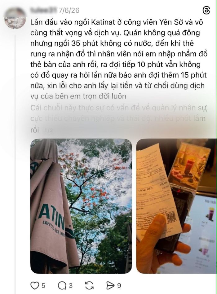 Phản ánh của khách hàng vì thời gian chờ đợi quá lâu và bị nhầm đơn hàng nên đã quyết định không sử dụng dịch vụ