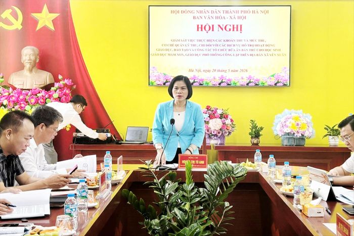 Phó Trưởng ban Văn hóa - Xã hội HĐND TP. Hà Nội Hoàng Thị Tú Anh phát biểu kết luận tại cuộc làm việc. Ảnh: D. Nguyện
