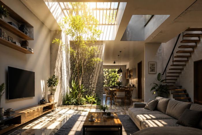 Thiết kế giếng trời sai cách là nguyên nhân khiến điều hòa phải hoạt động liên tục vào mùa hè (Ảnh minh họa)
