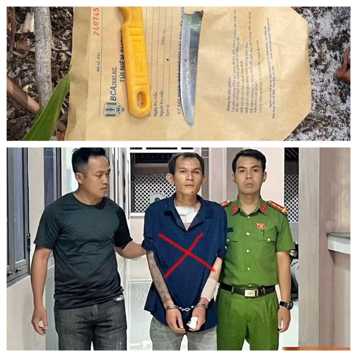 Con dao hung khí và đối tượng Nguyễn Văn Ty, kẻ dùng dao đâm Trung tá Nguyễn Đông Cánh hy sinh trong khi khống chế bắt giữ đối tượng.