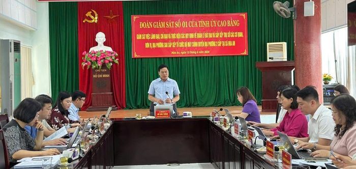 Chủ nhiệm Ủy ban Kiểm tra Tỉnh ủy Đỗ Văn Thắng phát biểu kết luận buổi làm việc với xã Hòa An.