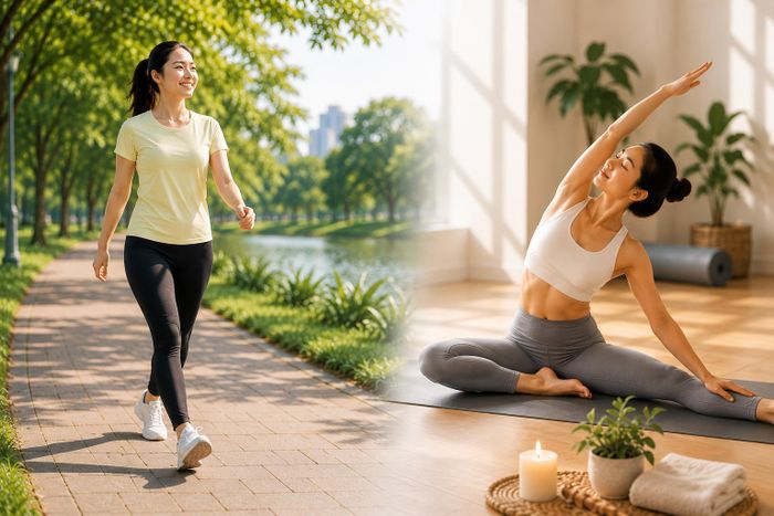 Duy trì thói quen kết hợp đi bộ và yoga từ 4 đến 5 buổi mỗi tuần sẽ mang lại những thay đổi rõ rệt. Ảnh minh họa
