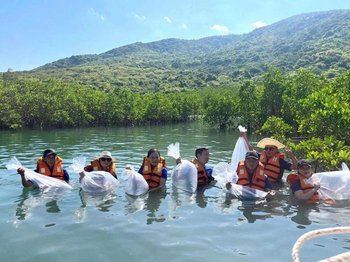 Bất chấp thời tiết, các tình nguyện viên đã chung tay trồng mới thành công 0,2ha rừng ngập mặn.