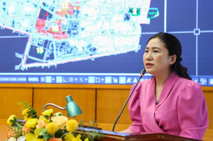 Bí thư Đảng ủy phường Ngọc Hà Đỗ Thị Lan Hương phát biểu tại hội nghị. Ảnh Duy Khánh