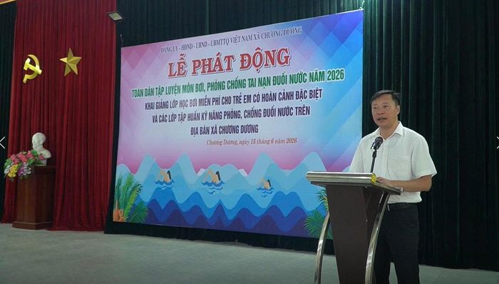 Phó Chủ tịch UBND xã Chương Dương Nguyễn Trọng Đô phát biểu. Ảnh: Duy Anh