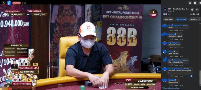 Giải đấu được livestream công khai trên mạng xã hội, thu hút đông người quan tâm. Ảnh: Fanpage RPT - Royal Poker Tour