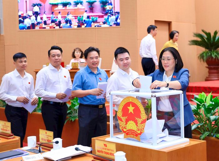 Đại biểu HĐND thành phố bỏ phiếu biểu quyết tại kỳ họp. Ảnh: Thành Thái