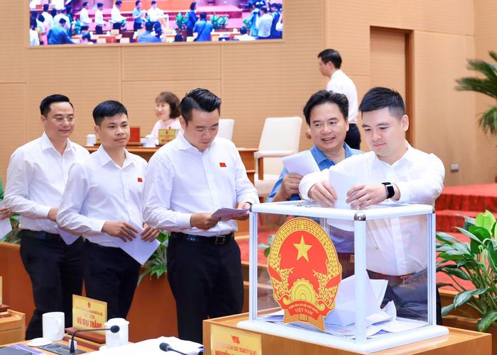  Đại biểu bỏ phiếu đối với nội dung dự thảo nghị quyết tại kỳ họp. Ảnh: Q.Thái. 
