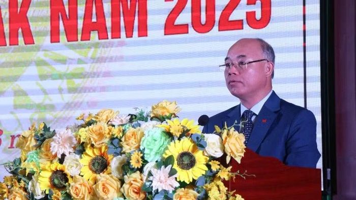 Phó Chủ tịch Ủy ban nhân dân tỉnh, Chủ tịch Hội đồng Giải Báo chí tỉnh Đắk Lắk lần thứ VI năm 2025 Trương Công Thái phát biểu tại lễ trao giải.