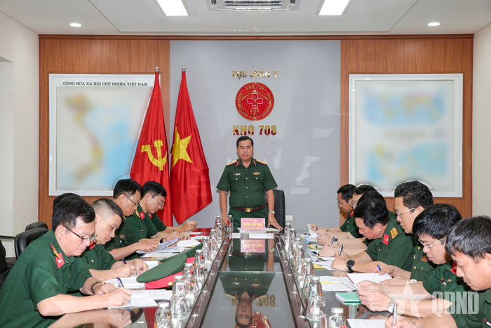  Quang cảnh hội nghị nắm tiến độ, kết quả triển khai thực hiện nhiệm vụ trong “Chiến dịch 500 ngày đêm đẩy mạnh thực hiện tìm kiếm, quy tập và xác định danh tính hài cốt liệt sĩ” . 