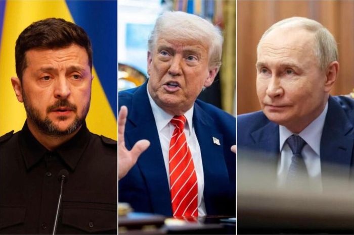 (Từ trái qua phải) Các tổng thống Ukraine, Mỹ và Nga. Ảnh: EPA