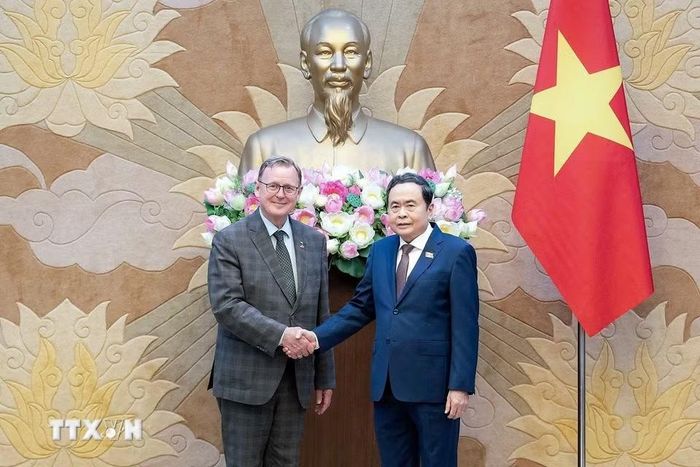 Chủ tịch Quốc hội Trần Thanh Mẫn tiếp Phó Chủ tịch Quốc hội Cộng hòa Liên bang Đức Bodo Ramelow. (Ảnh: Doãn Tấn/TTXVN)