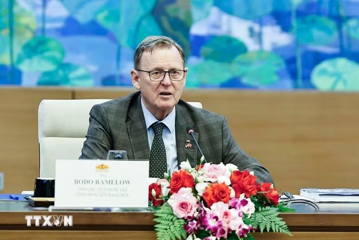 Phó Chủ tịch Quốc hội Cộng hòa Liên bang Đức Bodo Ramelow phát biểu. (Ảnh: Doãn Tấn/TTXVN)