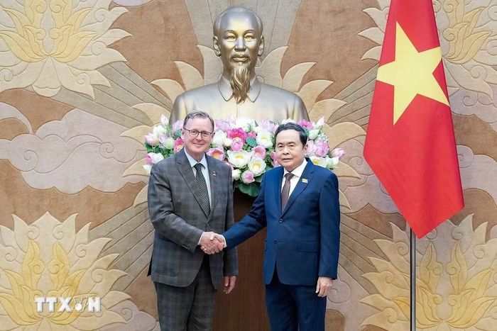 Chủ tịch Quốc hội Trần Thanh Mẫn tiếp Phó Chủ tịch Quốc hội Cộng hòa Liên bang Đức Bodo Ramelow. (Ảnh: Doãn Tấn/TTXVN)