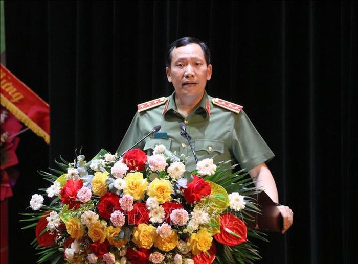 Thượng tướng Lê Văn Tuyến, Ủy viên Trung ương Đảng, Thứ trưởng Bộ Công an, phát biểu tại chương trình.