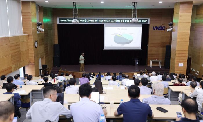 Quang cảnh buổi làm việc với chủ đề “Xu hướng công nghệ lượng tử, hạt nhân và công bố quốc tế đỉnh cao”.
