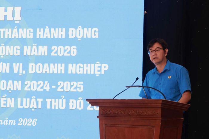 Ông Nguyễn Văn Thắng, Chủ tịch Liên đoàn Lao động Thành phố Hà Nội phát biểu tại chương trình.