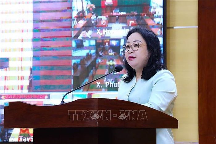 Bà Cao Thị Hòa An, Ủy viên Trung ương Đảng, Phó Bí thư Thường trực Tỉnh ủy Đắk Lắk phát biểu.