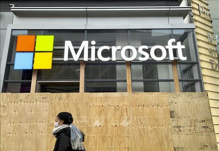 Biểu tượng tập đoàn Microsoft tại New York, Mỹ. Ảnh: Kyodo/TTXVN