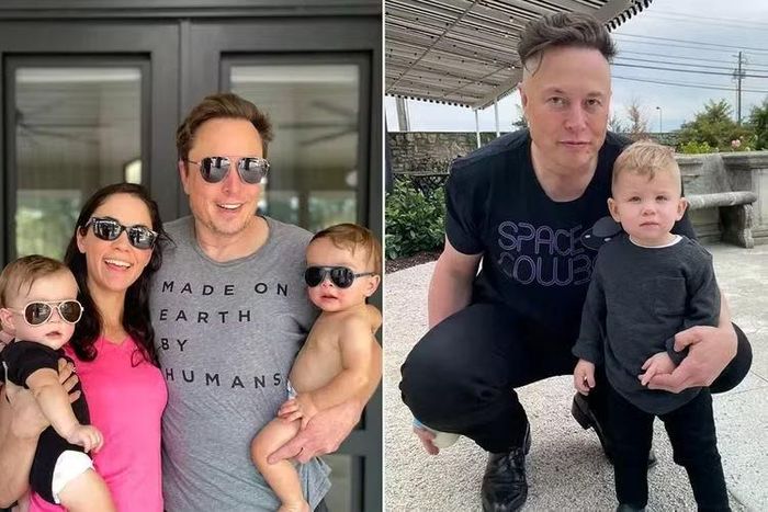 Elon Musk và Shivon Zilis cùng cặp song sinh Strider và Azure; Elon Musk với con trai X. Ảnh: Getty.