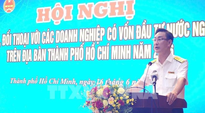 Ông Đoàn Minh Dũng, Trưởng Thuế TP. Hồ Chí Minh, phát biểu khai mạc tại hội nghị. Ảnh: Hứa Chung-TTXVN