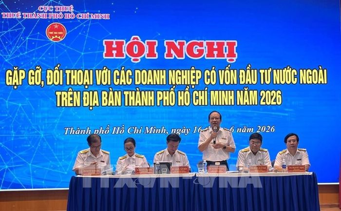 Đại diện Thuế TP. Hồ Chí Minh giải đáp vướng mắc của cộng đồng doanh nghiệp FDI. Ảnh: Hứa Chung-TTXVN