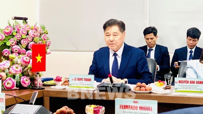 Ông Lê Quốc Thanh, Giám đốc Trung tâm Khuyến nông quốc gia phát biểu tại buổi làm việc. Ảnh: Hằng Trần/Bnews/TTXVN