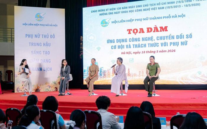 Bà Bùi Thị Hải Yến chia sẻ tại tọa đàm ”Ứng dụng công nghệ, chuyển đổi số: Cơ hội và thách thức với phụ nữ” do Hội LHPN Hà Nội tổ chức tháng 5/2026