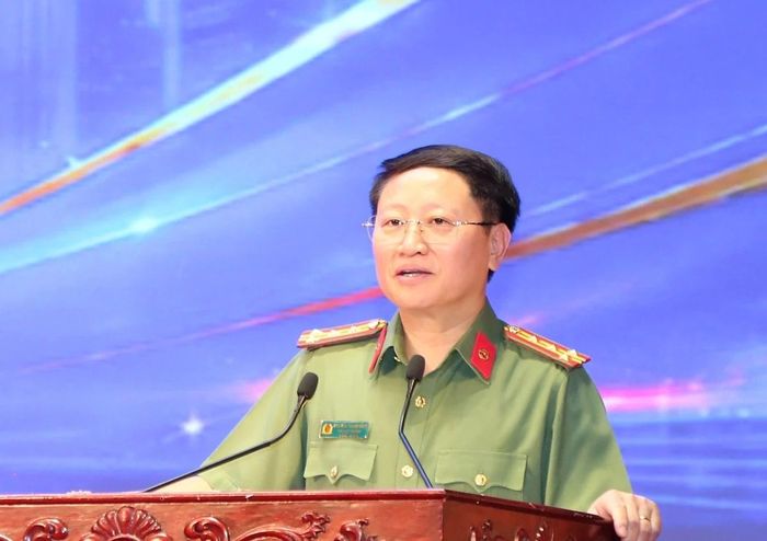 Đại tá Nguyễn Thanh Bình, Phó Cục trưởng Cục Xây dựng phong trào bảo vệ ANTQ, Bộ Công an, Phó Trưởng ban Thường trực Ban Tổ chức Hội thi lực lượng tham gia bảo vệ ANTT ở cơ sở giỏi toàn quốc phát biểu tại hội thi.