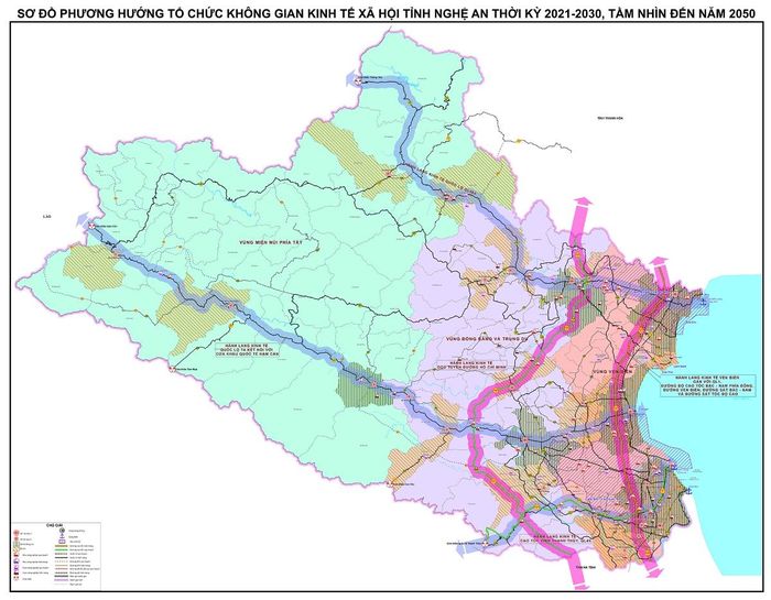 Sơ đồ phương hướng tổ chức không gian kinh tế - xã hội tỉnh Nghệ An thời kỳ 2021 - 2030, tầm nhìn đến năm 2050