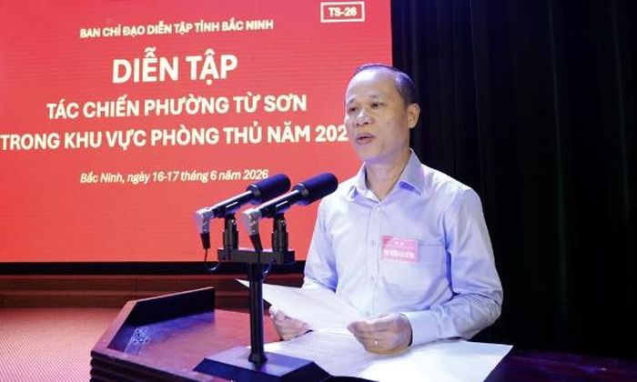 Đồng chí Mai Sơn phát biểu khai mạc diễn tập.