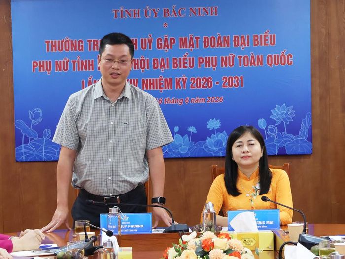  Đồng chí Trần Huy Phương phát biểu tại buổi gặp mặt. 
