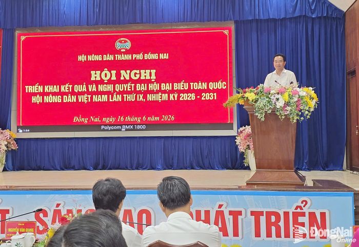 Phó Chủ tịch phụ trách Hội Nông dân thành phố Đồng Nai Nguyễn Văn Giang phát biểu và triển khai nội dung chuyên đề. Ảnh: Tố Tâm