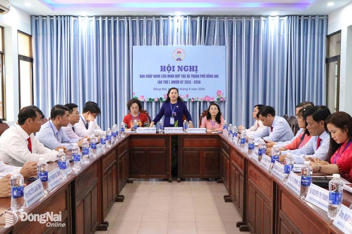 Ban Chấp hành Liên minh Hợp tác xã thành phố nhiệm kỳ 2026-2030 đã tiến hành phiên họp thứ nhất bầu Ban Thường vụ, Thường trực, Ban Kiểm tra, Trưởng ban Kiểm tra Liên minh Hợp tác xã thành phố Đồng Nai khóa I, nhiệm kỳ 2026-2030. Ảnh: Tố Tâm