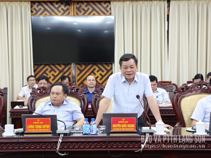 Đồng chí Nguyễn Quốc Khánh, Ủy viên Ban Thường vụ Tỉnh ủy, Trưởng Ban Tuyên giáo và Dân vận Tỉnh ủy phát biểu tại hội nghị
