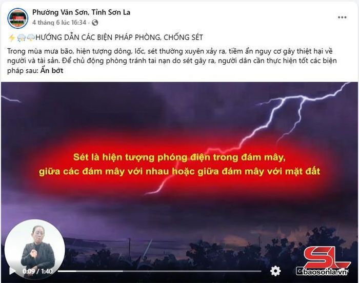 Fanpage của phường Vân Sơn hướng dẫn các biện pháp phòng, chống sét.