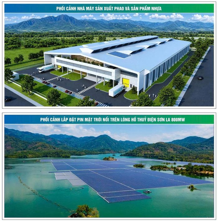 Phối cảnh nhà máy sản xuất phao và sản phẩm nhựa; Nhà máy điện nổi lòng hồ thủy điện Sơn La 800MW.