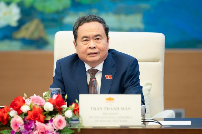 Chủ tịch Quốc hội Trần Thanh Mẫn phát biểu tại cuộc tiếp