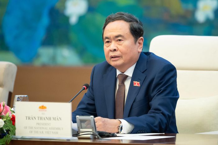 Chủ tịch Quốc hội Trần Thanh Mẫn phát biểu tại cuộc tiếp