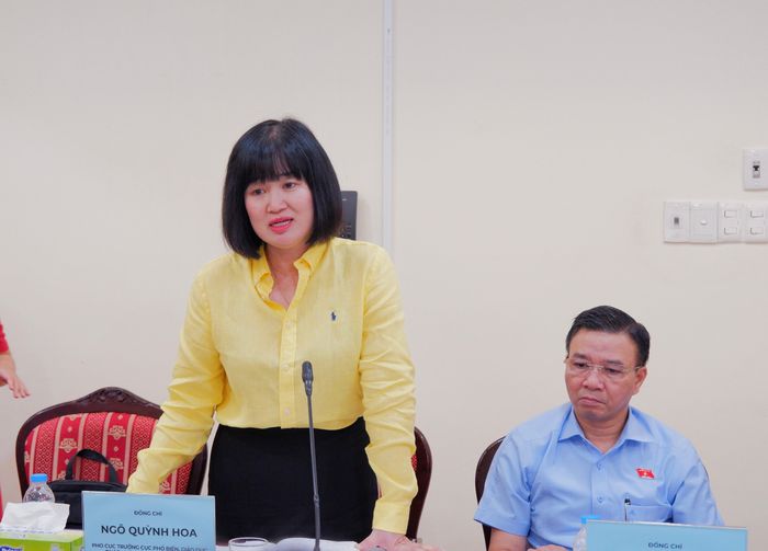 Phó Cục trưởng Cục Phổ biến, Giáo dục pháp luật và Trợ giúp pháp lý, Bộ Tư pháp Ngô Quỳnh Hoa phát biểu