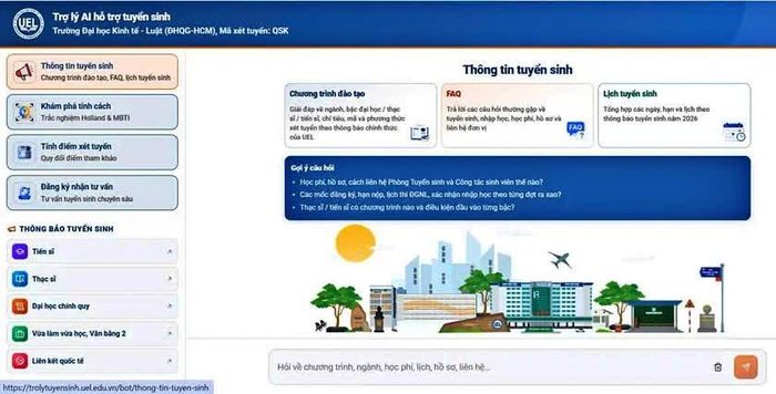 Giao diện tương tác trực quan của "Trợ lý AI Tuyển sinh UEL".