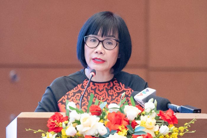 Thứ trưởng Bộ Tư pháp Đặng Hoàng Oanh báo cáo về kế hoạch triển khai của Chính phủ. Ảnh: PT
