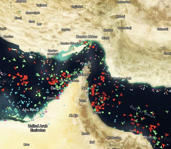  Eo biển Hormuz sáng 17-6. Ảnh: MARINE TRAFFIC 