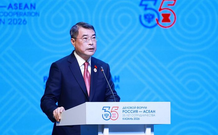 Thủ tướng Lê Minh Hưng phát biểu tại Diễn đàn Doanh nghiệp Nga-ASEAN. Ảnh: Dương Giang – TTXVN