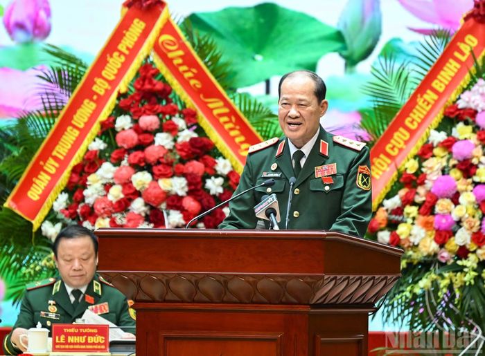 Thượng tướng Bế Xuân Trường, Chủ tịch Hội Cựu chiến binh Việt Nam trình bày diễn văn khai mạc Đại hội. (Ảnh: DUY LINH)