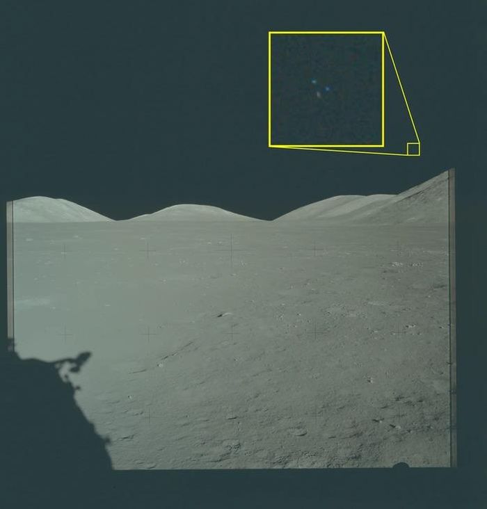 Bức ảnh do NASA chụp trong sứ mệnh Apollo 17 vào tháng 12-1972, được đưa vào hồ sơ UFO của Lầu Năm Góc, cho thấy “3 đốm sáng” xuất hiện theo hình tam giác trên bầu trời mặt trăngẢnh: NASA/LẦU NĂM GÓC