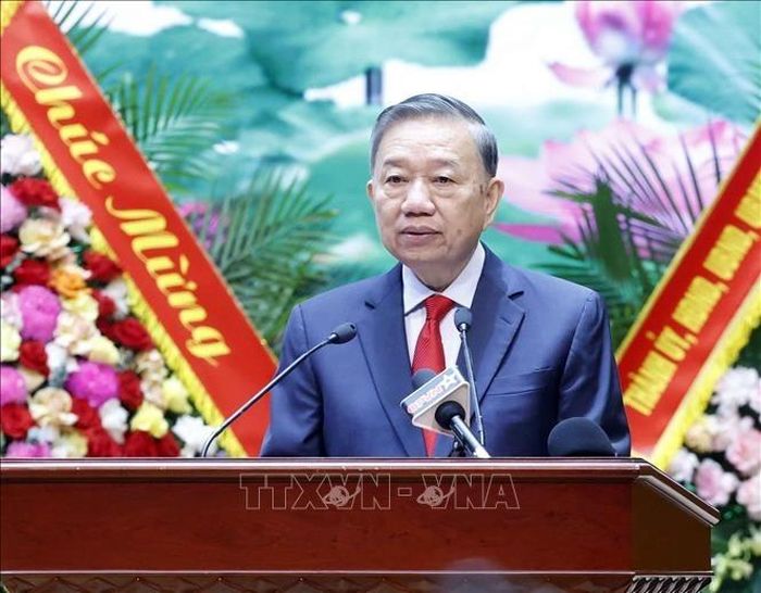 Tổng Bí thư, Chủ tịch nước Tô Lâm, Bí thư Quân ủy Trung ương, dự và phát biểu chỉ đạo Đại hội. Ảnh: TTXVN