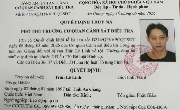 Quyết định truy nã Trần Lê Linh.