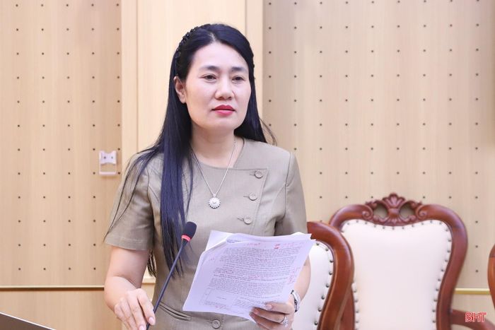 Phó Chủ tịch HĐND tỉnh Nguyễn Thị Việt Hà phát biểu tại buổi làm việc.
